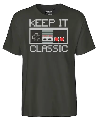 KEEP IT CLASSIC - retro, gaming, controller, vintage, nostalgia, pixelated, design, classic, monochrome, text - Fairtrade T-Shirt