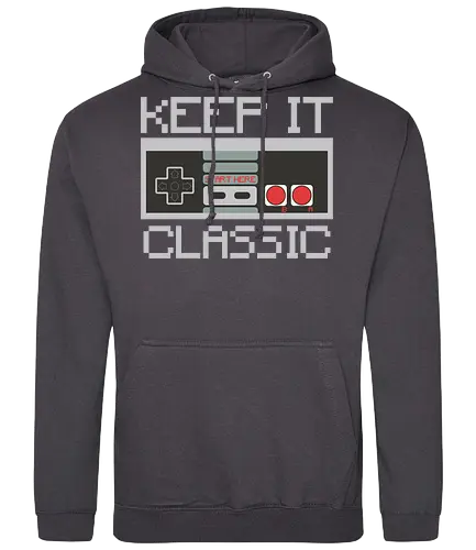 KEEP IT CLASSIC - retro, gaming, controller, vintage, nostalgia, pixelated, design, classic, monochrome, text - Standard Hoodie