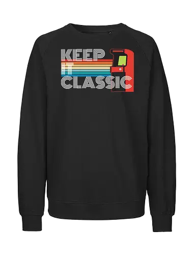 Keep It Classic - retro, arcade, classic, vintage, gaming, colorful, typography, stripes, nostalgia, design - Fairtrade Sweatshirt