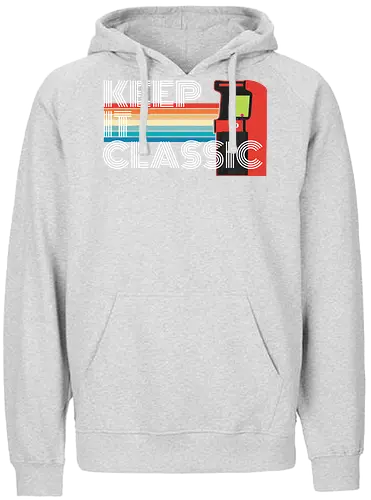 Keep It Classic - retro, arcade, classic, vintage, gaming, colorful, typography, stripes, nostalgia, design - Fairtrade Hoodie