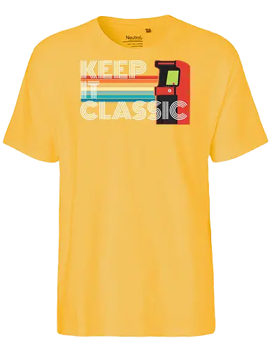 Keep It Classic - retro, arcade, classic, vintage, gaming, colorful, typography, stripes, nostalgia, design - Fairtrade T-Shirt