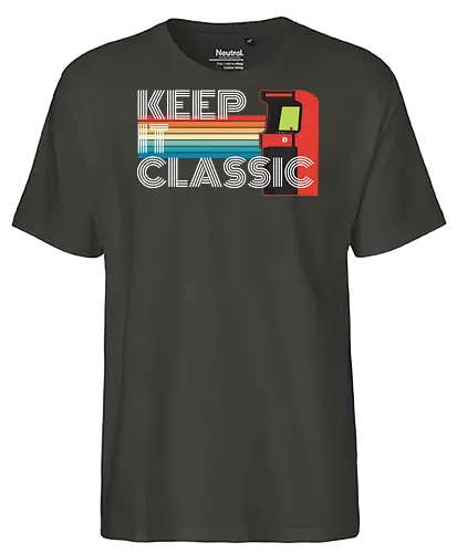 Keep It Classic - retro, arcade, classic, vintage, gaming, colorful, typography, stripes, nostalgia, design - Fairtrade T-Shirt