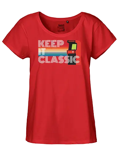 Keep It Classic - retro, arcade, classic, vintage, gaming, colorful, typography, stripes, nostalgia, design - Fairtrade Girl Shirt