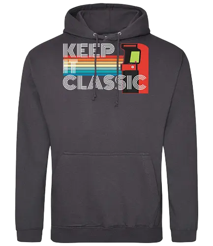 Keep It Classic - retro, arcade, classic, vintage, gaming, colorful, typography, stripes, nostalgia, design - Standard Hoodie