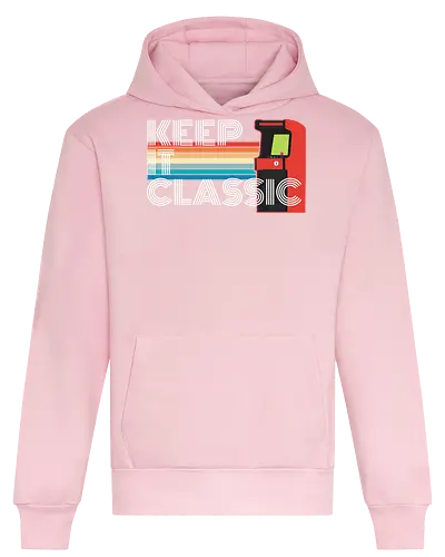 Keep It Classic - retro, arcade, classic, vintage, gaming, colorful, typography, stripes, nostalgia, design - Heavyweight Hoodie
