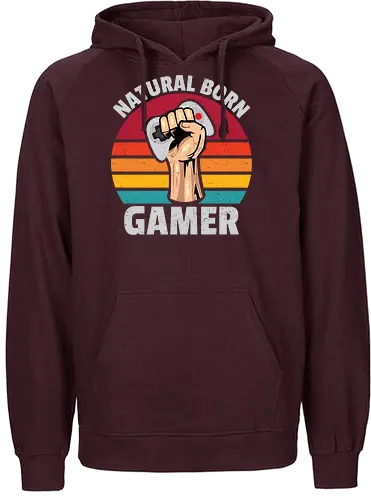 Natural Born Gamer - gaming, controller, stripes, fist, graphic, design, typography, retro, gamer, colorful - Fairtrade Hoodie