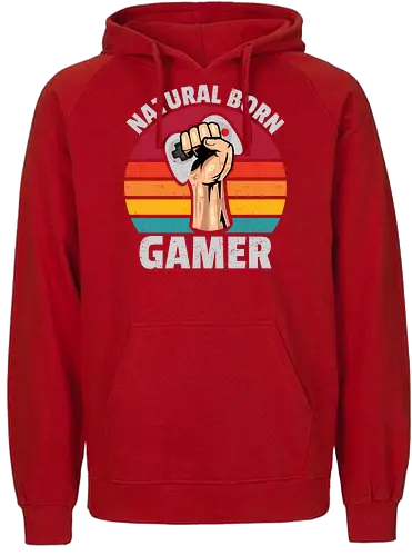 Natural Born Gamer - gaming, controller, stripes, fist, graphic, design, typography, retro, gamer, colorful - Fairtrade Hoodie