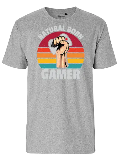Natural Born Gamer - gaming, controller, stripes, fist, graphic, design, typography, retro, gamer, colorful - Fairtrade T-Shirt