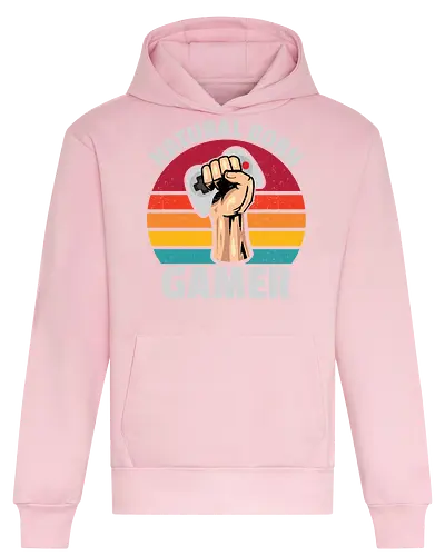 Natural Born Gamer - gaming, controller, stripes, fist, graphic, design, typography, retro, gamer, colorful - Heavyweight Hoodie