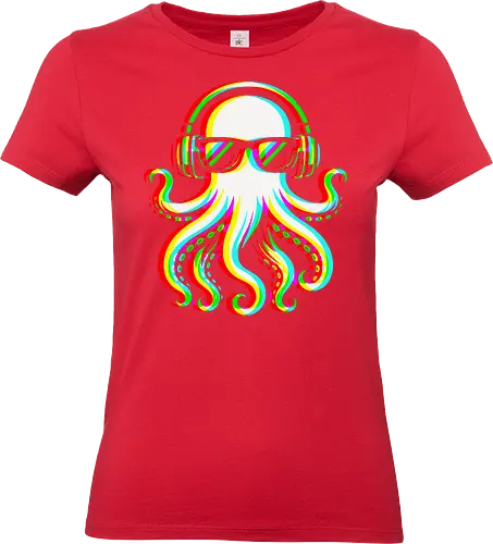 Disco Octopus Musik RGB - Ästhetik, Cool, Cooler Sommer, Disco, Lustig, Lustiges T-Shirt, Illustration, Musik, Oktopus, RGB, RGB-Glitch, RGB-Split, Sommer, Sommerstimmung, lm2kone - Standard T-Shirt (Frauen)