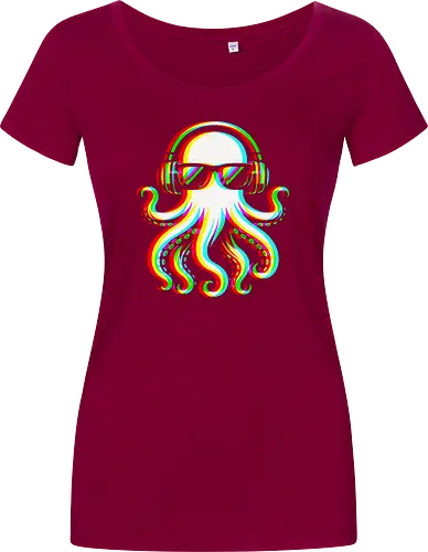 Disco Octopus Musik RGB - Ästhetik, Cool, Cooler Sommer, Disco, Lustig, Lustiges T-Shirt, Illustration, Musik, Oktopus, RGB, RGB-Glitch, RGB-Split, Sommer, Sommerstimmung, lm2kone - Damen T-Shirt