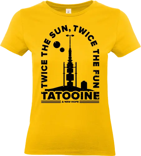 Two Suns for more fun - tatooine, Space Opera, 80s, two suns, mos eisley, sci fi, lightsaber, Villain, luke, tatooine suns - Standard T-Shirt (Frauen)