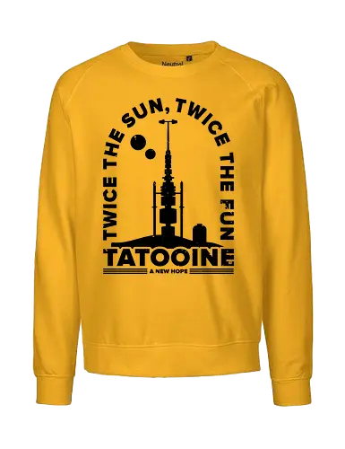 Two Suns for more fun - tatooine, Space Opera, 80s, two suns, mos eisley, sci fi, lightsaber, Villain, luke, tatooine suns - Fairtrade Sweatshirt