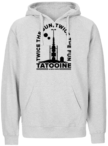 Two Suns for more fun - tatooine, Space Opera, 80s, two suns, mos eisley, sci fi, lightsaber, Villain, luke, tatooine suns - Fairtrade Hoodie