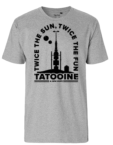 Two Suns for more fun - tatooine, Space Opera, 80s, two suns, mos eisley, sci fi, lightsaber, Villain, luke, tatooine suns - Fairtrade T-Shirt