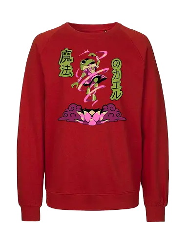 Magical Frog Girl - frog, magical girl, cartoon, japanese, lotus, pink, magic, anime, kawaii - Fairtrade Sweatshirt