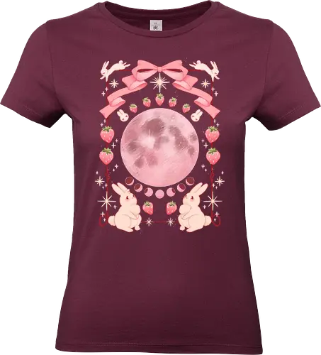 Strawberry Moon - kawaii, pastel, bunnies, strawberry, moon phases - Standard T-Shirt (Frauen)
