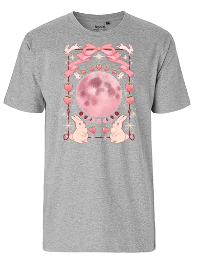 Strawberry Moon - kawaii, pastel, bunnies, strawberry, moon phases - Fairtrade T-Shirt