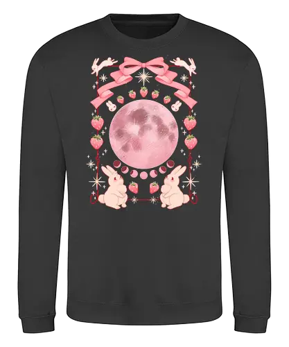 Strawberry Moon - kawaii, pastel, bunnies, strawberry, moon phases - Sweatshirt
