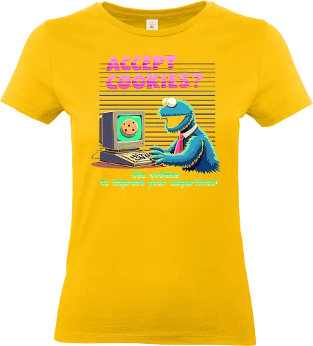 Accept cookies? Use cookies to improve your experience! - cookies, humor, computer, parody, internet, retro, character, screen, text, colorful - Standard T-Shirt (Frauen)