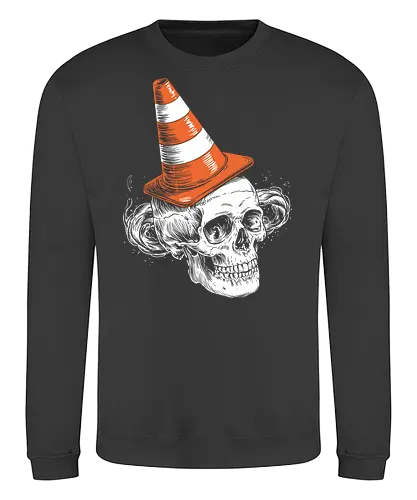Skull clown - skull, clown, traffic cone, humor, macabre, quirky, surreal, contrast, illustration - Sweatshirt