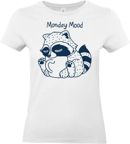 Monday Mood - monday mood, sleepy raccoon, coffee lover, caffeine addict, funny animal, tired raccoon, monday struggle, funny merch, animal cartoon, coffee vibes, lazy monday, cute raccoon art, coffee humor, grumpy morning, relatable mood - Standard T-Shirt (Frauen)