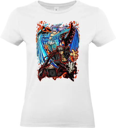 Frost and Flame - Zaubersprüche, Schwertkampf, Ritter, Magische Welt, Magische Kräfte, Wachstum, Teamgeist, Ehrgeiz, Hoffnung, Friendship, Courage, Action, Shonen, Frost and Flame, Magie, Fantasy, Abenteuer, Zauberer, Magier, Kampf, Zauberei, Drachen, Mittelalter, Helden, Freundschaft, Mut, Spannung, Action, Shonen, Dunkelheit, Licht, Magischer Kampf, Schicksal, Geheimnis, Magic, Fantasy, Adventure, Wizard, Sorcery, Battle, Dragon, Medieval, Hero, Darkness, Light, Spellcasting, Swordfight, Knight, Magical World, Powers, Growth, Team Spirit, Ambition, Hope, Destiny, Mystery - Standard T-Shirt (Frauen)