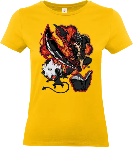 Hellfire Edge - Hellfire Edge, Magie, Fantasy, Abenteuer, Zauberer, Magier, Kampf, Zauberei, Drachen, Mittelalter, Helden, Freundschaft, Mut, Spannung, Action, Shonen, Dunkelheit, Licht, Magischer Kampf, Zaubersprüche, Schwertkampf, Ritter, Magische Welt, Magische Kräfte, Wachstum, Teamgeist, Ehrgeiz, Hoffnung, Schicksal, Geheimnis, Magic, Fantasy, Adventure, Wizard, Sorcery, Battle, Dragon, Medieval, Hero, Friendship, Courage, Action, Shonen, Darkness, Light, Spellcasting, Swordfight, Knight, Magical World, Powers, Growth, Team Spirit, Ambition, Hope, Destiny, Mystery - Standard T-Shirt (Frauen)