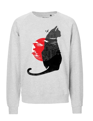Wild is the Cat - Cat, Japan, Japanese, sumo e, black cat, nature, geometric, kitty, forests, woods - Fairtrade Sweatshirt