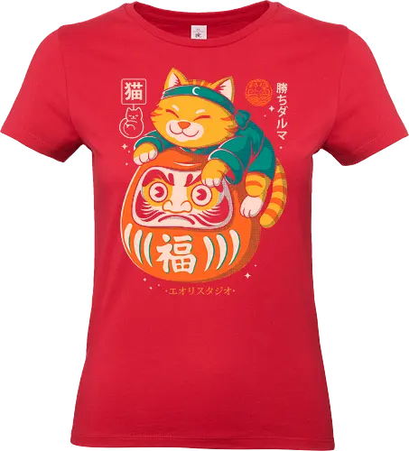 Neko Daruma - kawaii, retro vibe, eastern aesthetic, cat, daruma, luck, japanese style, cute art, funny shirt, pop culture, feline charm - Standard T-Shirt (Frauen)