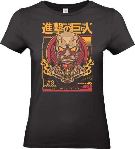 Colosal titan - anime, titan, japanese text, geometric, fiery, vibrant, bold, menacing, stylized, graphic design - Standard T-Shirt (Frauen)