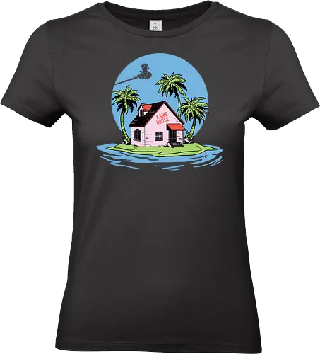 Kame House anime - island, house, palm trees, ocean, silhouette, flying, cloud, tropical, serene, blue - Standard T-Shirt (Frauen)