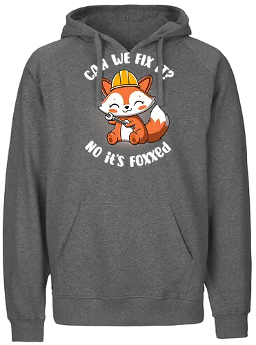 Can we fix it fox - fox, cute, builder, fix it, kawaii, chibi, funny, puns, fox with spanner, diy, do it yourself, cute animals, construction - Fairtrade Hoodie
