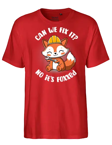 Can we fix it fox - fox, cute, builder, fix it, kawaii, chibi, funny, puns, fox with spanner, diy, do it yourself, cute animals, construction - Fairtrade T-Shirt