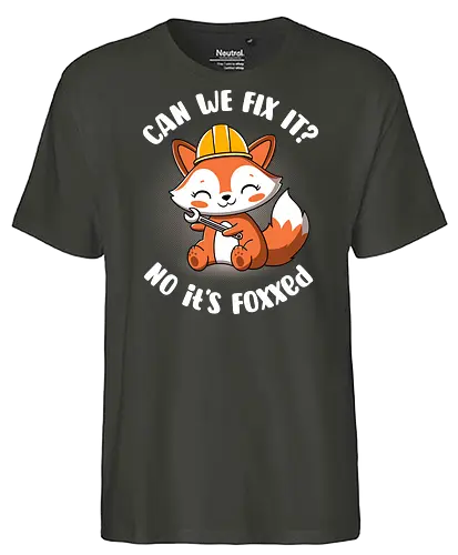 Can we fix it fox - fox, cute, builder, fix it, kawaii, chibi, funny, puns, fox with spanner, diy, do it yourself, cute animals, construction - Fairtrade T-Shirt