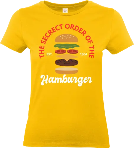 The Secret Order of the Hamburger  - hamburger shirt, secret order, hamburger lover, vintage hamburger, food t-shirt, burger cult, fast food apparel, retro burger, hamburger history, foodie gift, hamburger enthusiast, est. 1904, burger design, food art, gourmet burger - Standard T-Shirt (Frauen)