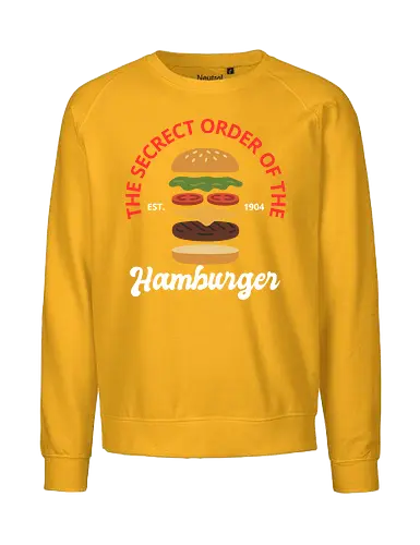 The Secret Order of the Hamburger  - hamburger shirt, secret order, hamburger lover, vintage hamburger, food t-shirt, burger cult, fast food apparel, retro burger, hamburger history, foodie gift, hamburger enthusiast, est. 1904, burger design, food art, gourmet burger - Fairtrade Sweatshirt