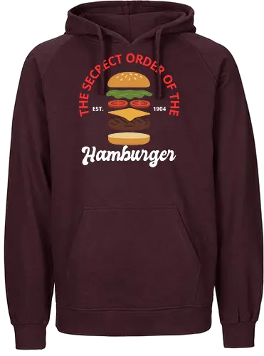The Secret Order of the Hamburger  - hamburger shirt, secret order, hamburger lover, vintage hamburger, food t-shirt, burger cult, fast food apparel, retro burger, hamburger history, foodie gift, hamburger enthusiast, est. 1904, burger design, food art, gourmet burger - Fairtrade Hoodie