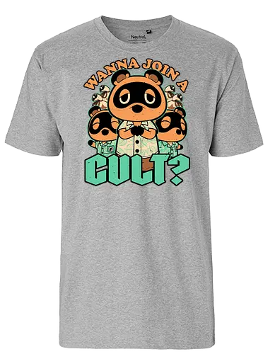 Raccoon Island Cult - Animal, Animals, Cute, Cute Animals, Tanuki, Raccoons, Raccoon, Video Game, Video Games, Game, Games, Dark, Dark Humor, Dark Comedy, Cult, Occult, Occultism, Farming, Adventure, Island, Gaming, Join Me, Join - Fairtrade T-Shirt