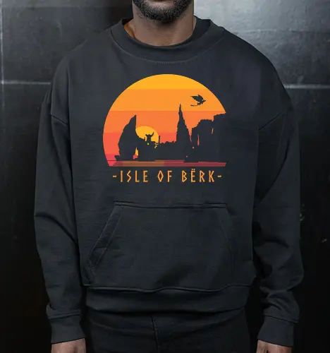 Isle of Berk - dragon, fantasy, for kids, hiccup, httyd, medieval, movies, night fury, retro, Dragon, vintage, vikings - Cropped Sweatshirt