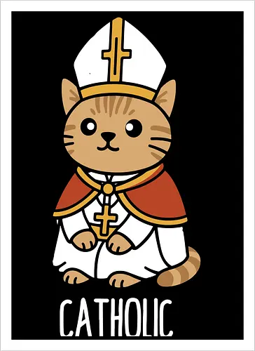 Adorable Catholic Pope Cat Cartoon 