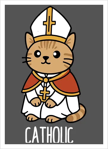 Adorable Catholic Pope Cat Cartoon 