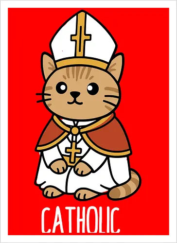 Adorable Catholic Pope Cat Cartoon 