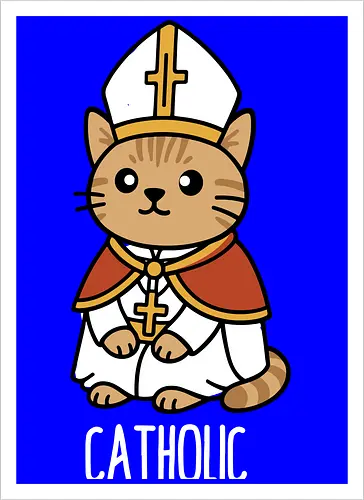 Adorable Catholic Pope Cat Cartoon 