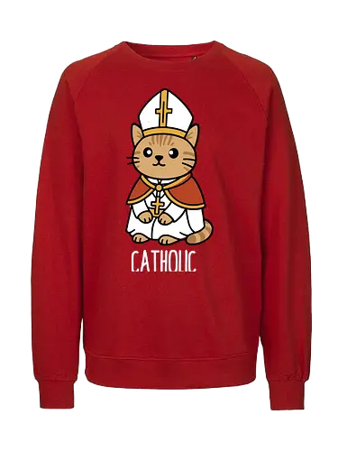 Adorable Catholic Pope Cat Cartoon  - Catholic cat, Pope cat, cute cat, religious art, cartoon cat, feline pope, funny cat, Christian art, church cat, kitten, animal art, religious humor, holy cat, pet art, unique gift, cat lover, Catholic faith, adorable animal, sacred cat - Fairtrade Sweatshirt
