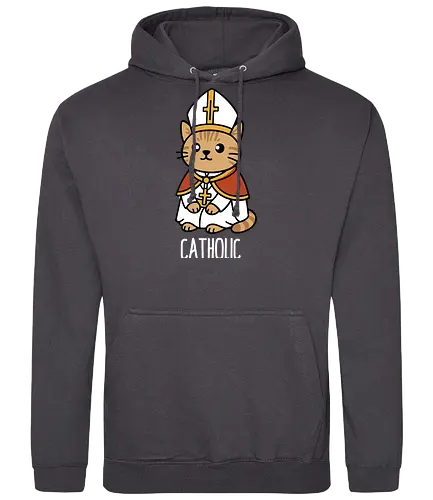 Adorable Catholic Pope Cat Cartoon  - Catholic cat, Pope cat, cute cat, religious art, cartoon cat, feline pope, funny cat, Christian art, church cat, kitten, animal art, religious humor, holy cat, pet art, unique gift, cat lover, Catholic faith, adorable animal, sacred cat - Standard Hoodie