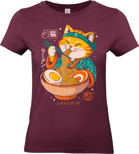 Japanese Ramen Cat - cat, ramen, japanese food, kawaii art, cute illustration, pop culture, japanese illustration, funny cat, noodle bowl, anime cat, geek art, foodie art, manga style, samurai cat, chopsticks cat, happy cat - Standard T-Shirt (Frauen)