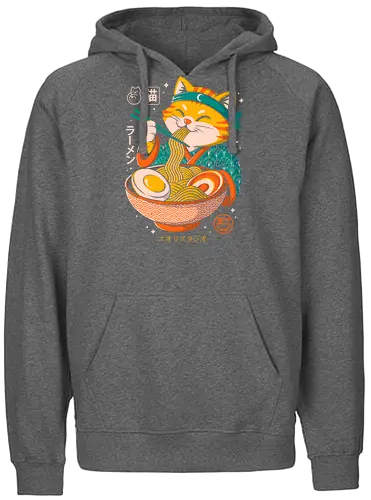 Japanese Ramen Cat - cat, ramen, japanese food, kawaii art, cute illustration, pop culture, japanese illustration, funny cat, noodle bowl, anime cat, geek art, foodie art, manga style, samurai cat, chopsticks cat, happy cat - Fairtrade Hoodie