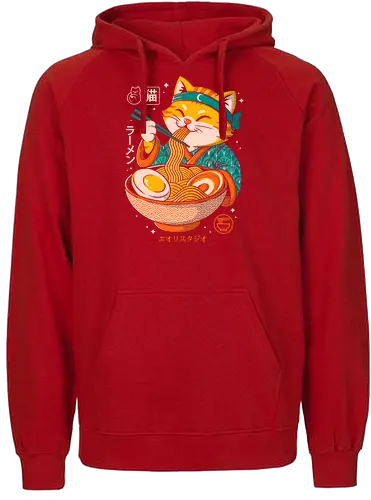 Japanese Ramen Cat - cat, ramen, japanese food, kawaii art, cute illustration, pop culture, japanese illustration, funny cat, noodle bowl, anime cat, geek art, foodie art, manga style, samurai cat, chopsticks cat, happy cat - Fairtrade Hoodie