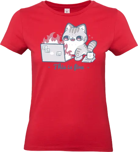 This is fine cat working - this is fine, office, work, meme, cute cat, kawaii cat, working, laptop, pc, humor, funny, burnout, positive, tabby cat, xmorfina - Standard T-Shirt (Frauen)